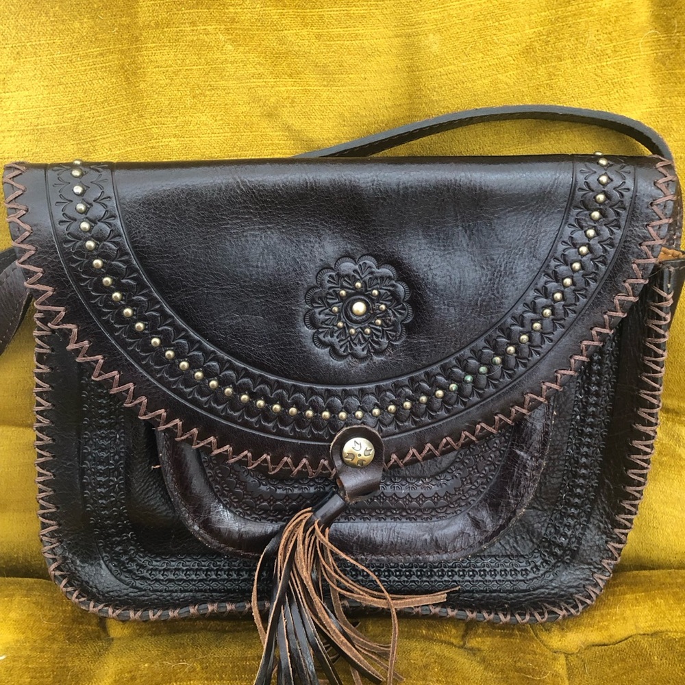 Patricia Nash Vintage Beaumont Flap Leather Crossbody Bag Brown